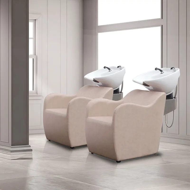 Wide Seat Hair Styling Shampoo Chair  Customization Hair Chair Salon Beige Backwash Shampoo Bed Unit for Sale