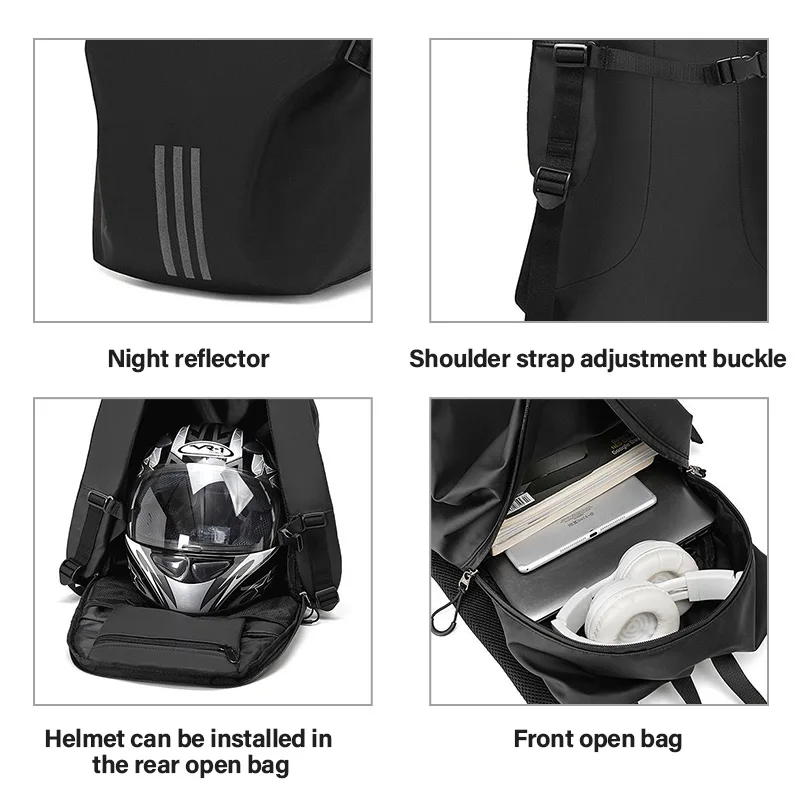 Black Motorcycle Helmet Backpack Waterproof Laptop Backpack Large Capacity Outdoor Sports Riding Hiking Travel Shoulder Bag