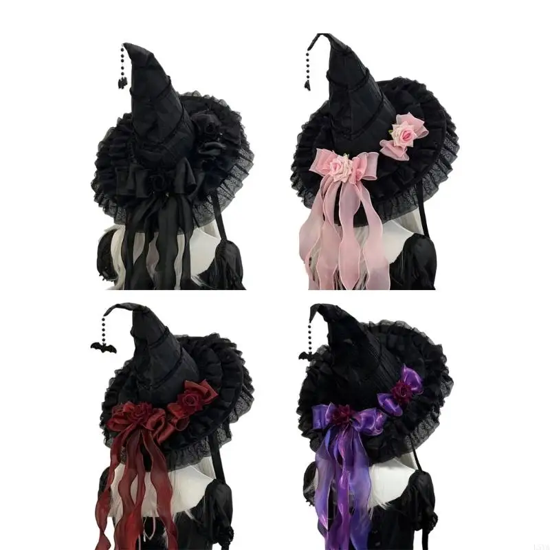 

L5YA Dark Theme Witch Hat Halloween Costume Essential For Women Girl Festival Props