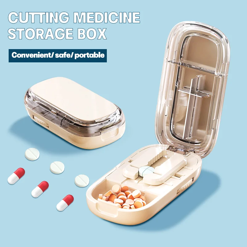 Adjustable Quartering Pill Cutter Storage Box Portable 2 In 1 Mini Drug Tablet Medicine Dustproof Divider Organizer Pill Box