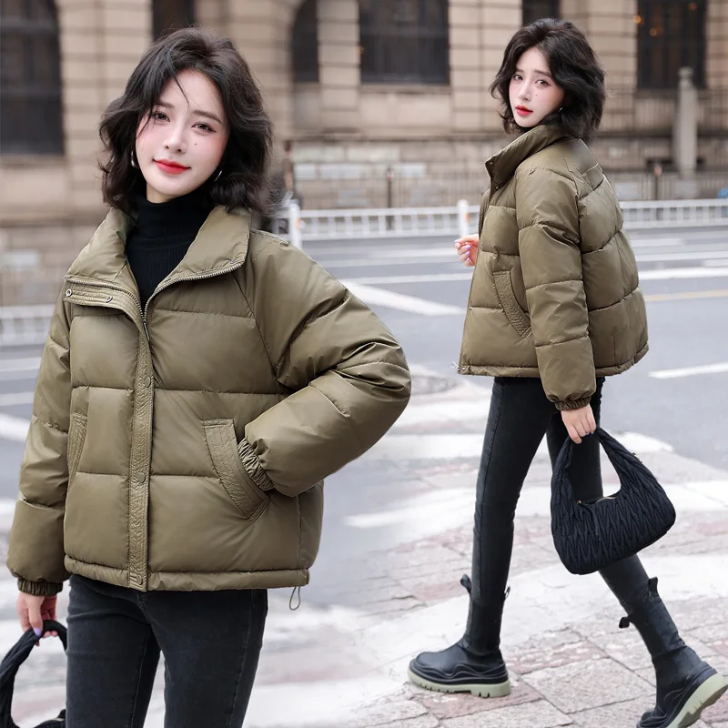 Autumn/Winter Jacket Korean Short Down Cotton Jacket Retro Imitation PU Leather Cotton Jacket Winter Bread Coat Female Outerwear