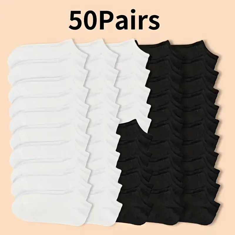 50 pairs of socks men's and women's black and white socks free wash deodorizing sweat absorption summer thin boat socks