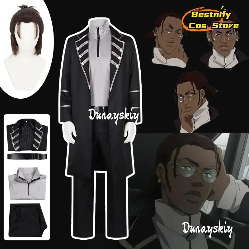 Disfraz de Cosplay de Anime Lazarus Doug, Conjunto de Chaqueta Negra, Camisa y Pantalones, con Peluca y Accesorios para Juego de Rol; 3.a;6\m/CosplayAnime Lazarus Doug Cosplay Costume Black Trench Coat Shirt Pants Set Anime Outfits Wig Prop Role-play Suig