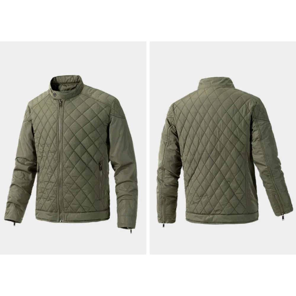 

2025 Autumn/Winter Men's Cotton Lightweight Casual Diamond Stand-up Collar Coat Fashion for Men Fitted Jacket with Fleece Lining