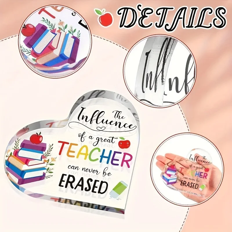 1pc,Thanks to Teacher Appreciation Present Heart Acrylic Keepsake and Paperweight Plaque from Student for Graduation Last Day