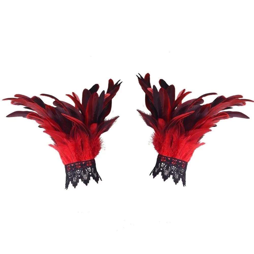 New Black Fluffy Feather Wrist Cuffs Adjustable Lace Plume Bracelet Lightweight Punk Wristband Themed Party