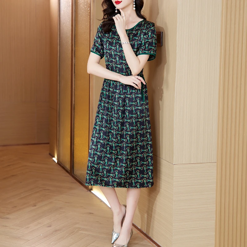 여름 여성 새틴 빈티지 럭셔리 Bodycon 드레스 2025 사무실 녹색 꽃 실크 미디 드레스 우아한 캐주얼 나이트 파티 Vestidos