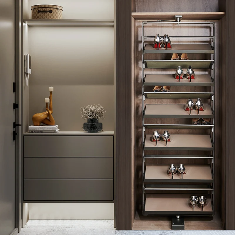 

*/*Cloakroom Pull-out Shoe Rack Multi-layer Household Push-pull Retractable Large-capacity Staircase Shoe Cabinet Built-in Hardw