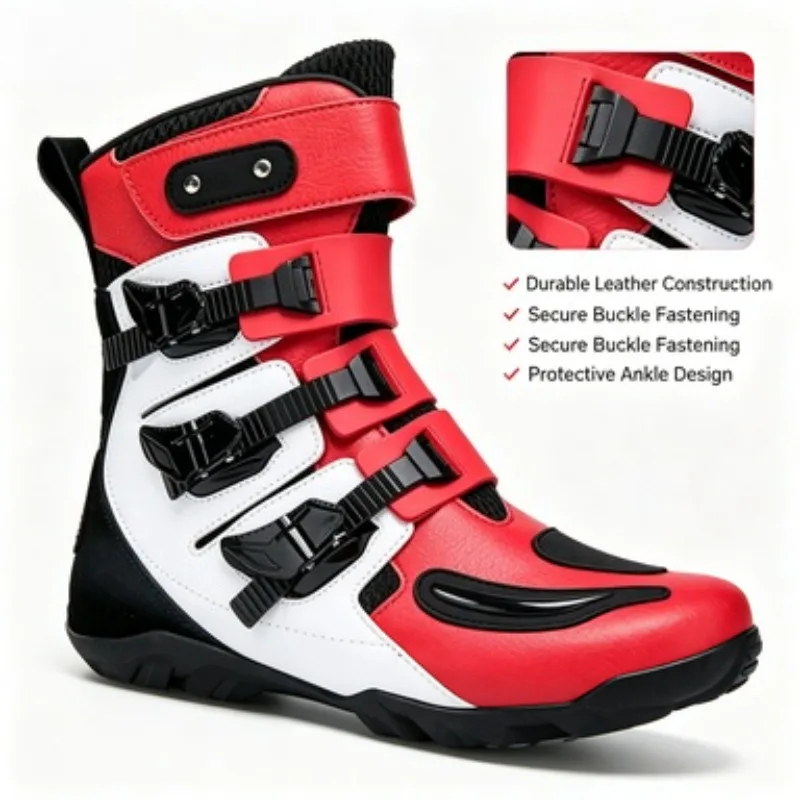 

Buckle Motorcycle Boots Ankle Protection Essential Locomotive Shoe Motorcycle Racing Teams Microfiber Upper Haulage Motor Shoes