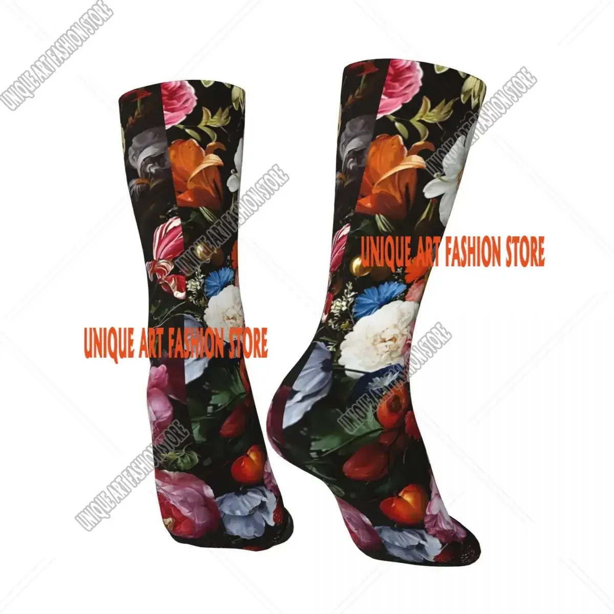 Dutch Midnight Botanical Night Garden Men's Socks Vintage Harajuku Street Style Novelty Seamless Crew Sock