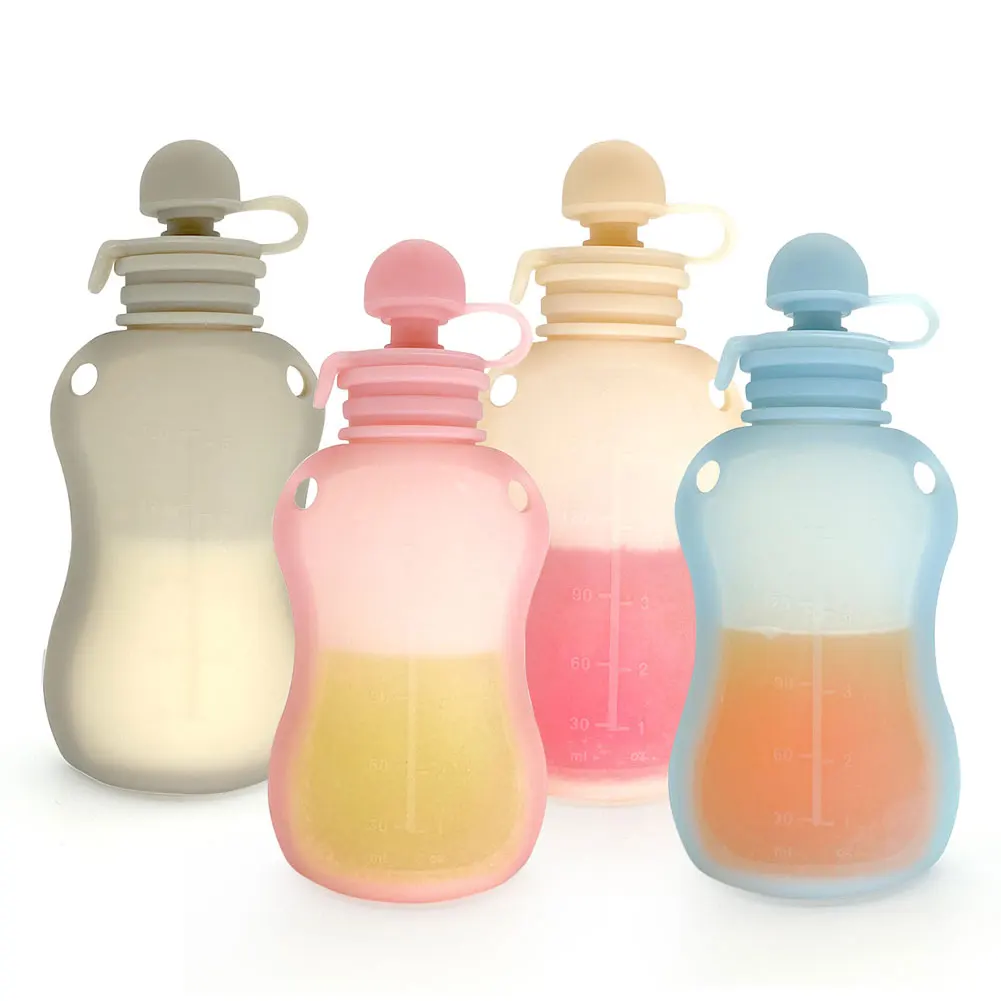 150 مللي أكياس حليب الثدي سيليكون مانعة للتسرب مع مقياس قابل للغسل صديقة للبيئة ذاتية الدائمة تخزين حليب الثدي أثناء السفر