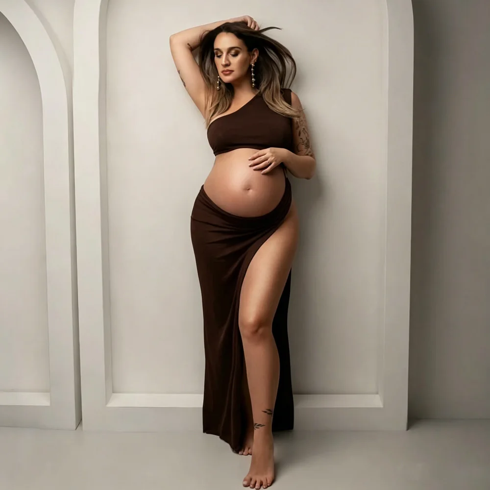 Pregnancy Photography Outfit One Shoulder Sleeveless Side Slit Dress  Photography Dress For Women Photography Studio Clothing view 4