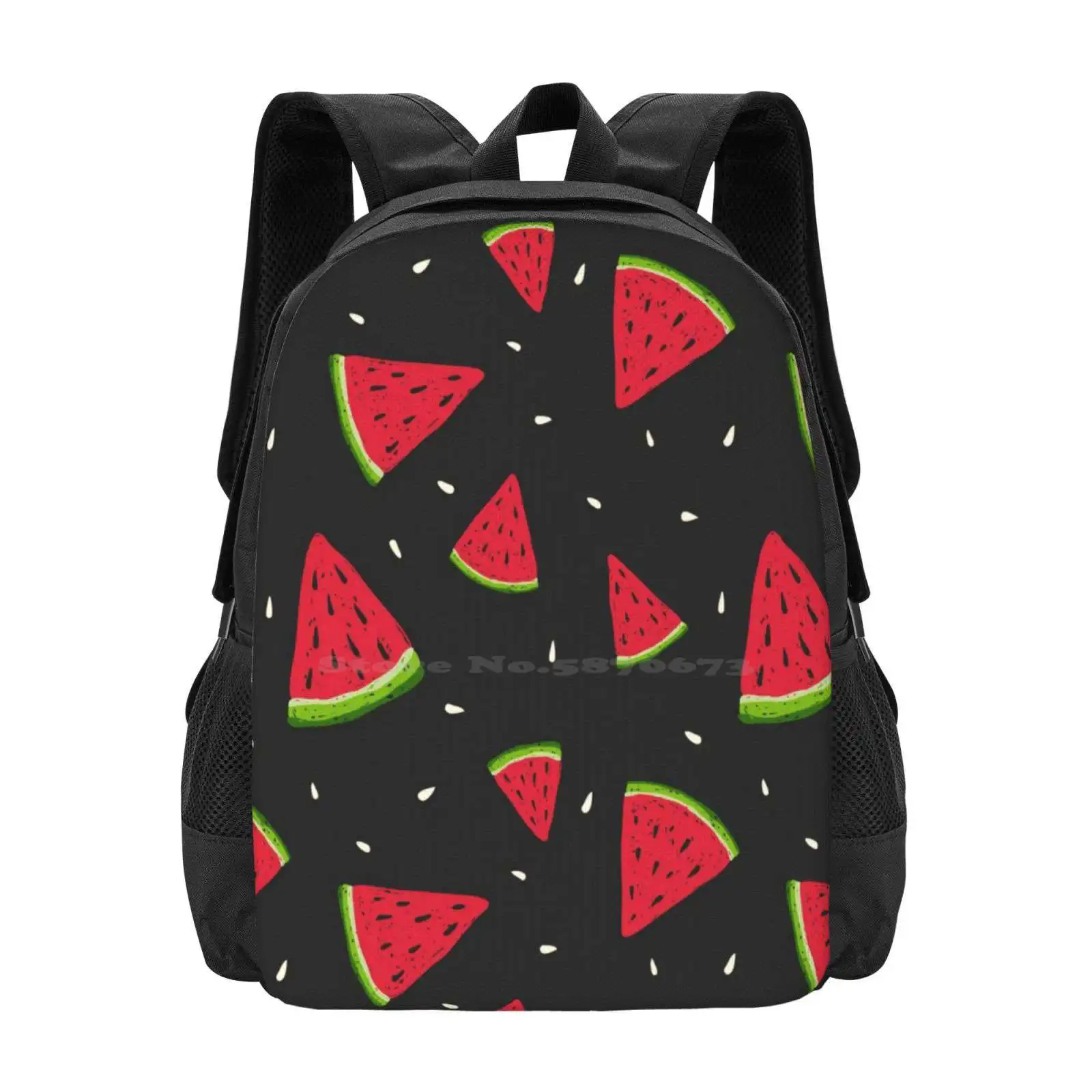 Watermelons In The Dark School Bag Big Capacity Backpack Laptop Watermelon Dark Black Red Juice Fresh Summer Hot Warm Night