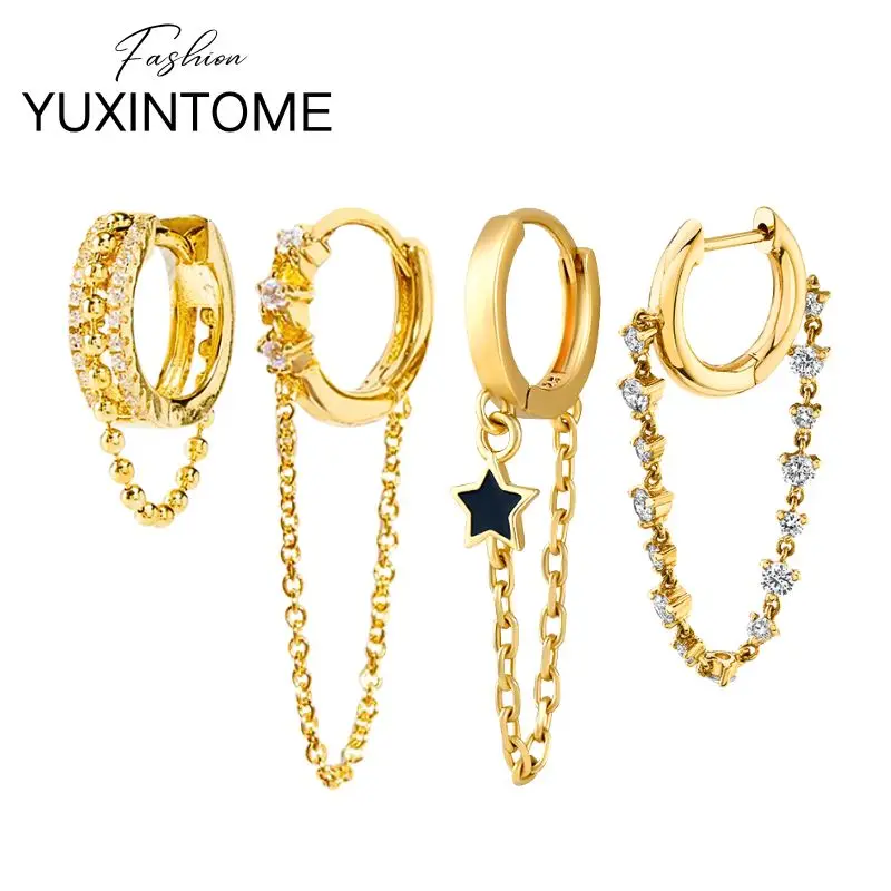 925 Sterling Silver Needle Luxury Chain Tassel Hoop Earrings for Women Shiny Crystal Long Chain Earrings Wedding Fine Jewelry