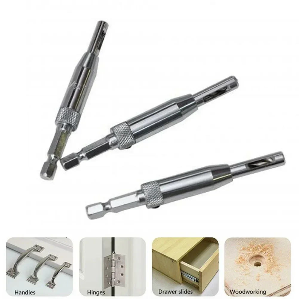 Automatic Center Drill Bit Set Self Centering Hinge Tapper Core Pilot Hole Puncher Woodworking Tool Replacement for Cabinet Door