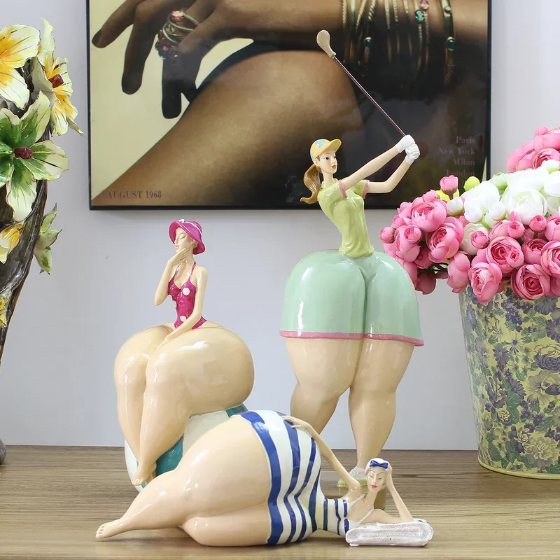 

Nordic Ins Golf Beauty Plump Woman Ornaments Crafts Home Livingroom Desk Fat Girl Figurines Clubs Statues Decoration Accessories