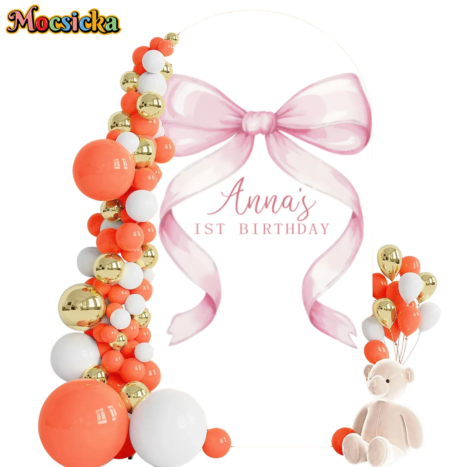Mocsicka 2-Sided Arch Cover Pink Now Ribbon Decoration Backdrop Baby Shower Arch Wall Kids Birthday Party Photo Banner Props