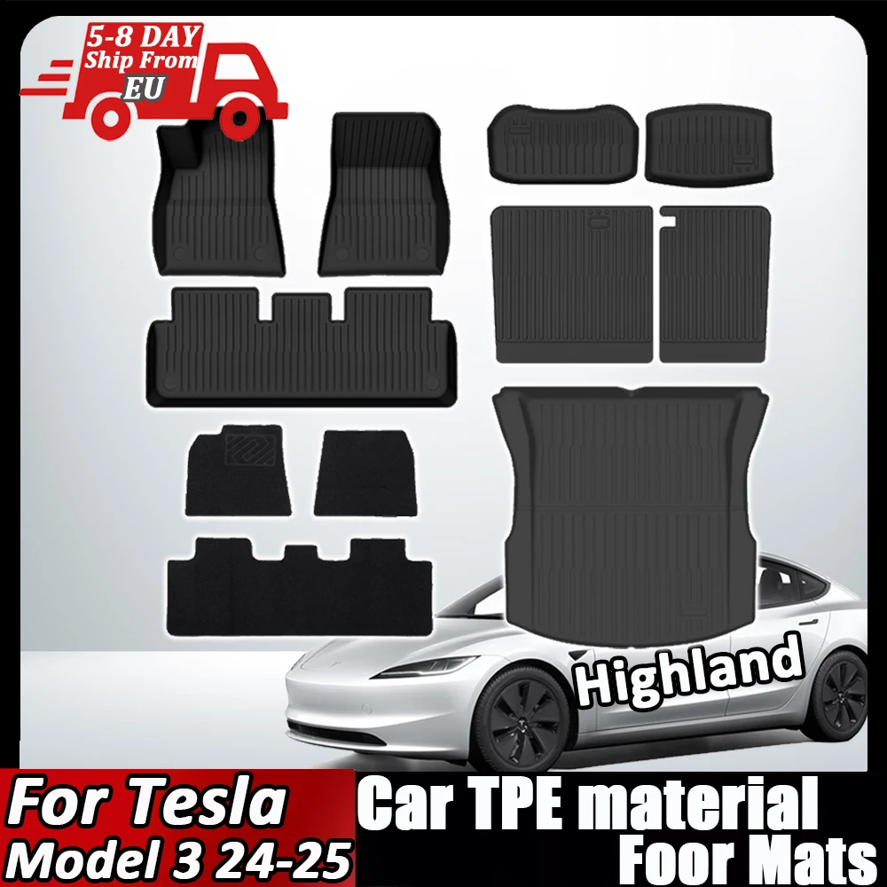 Alfombrillas de coche para el nuevo Tesla Model 3 Highland 2024 2025, revestimientos de suelo de TPE impermeables antideslizantes, alfombrillas, revestimiento de carga para todo tipo de clima