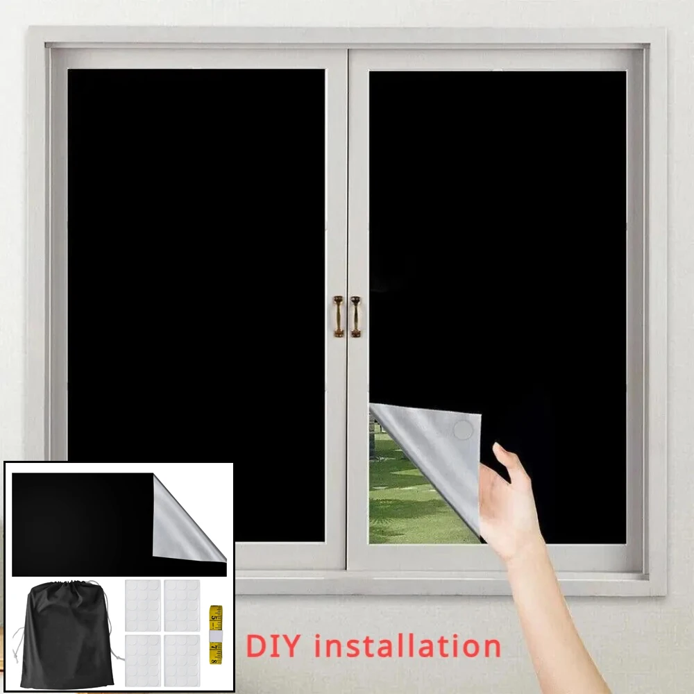 

1 Set DIY Portable Travel Blackout Curtain Blind Window Thermal Insulated Kitchen Curtains Stick on Non-perforated Black Cloth