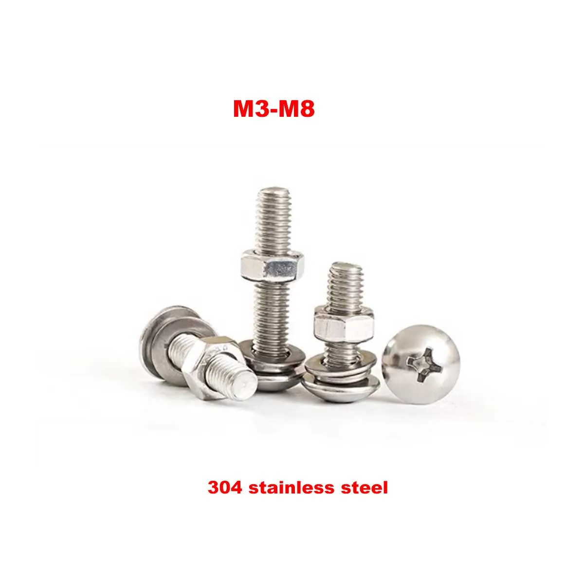 

304 Stainless Steel Cross Large Flat Head Screw And Nut Set M3M4M5