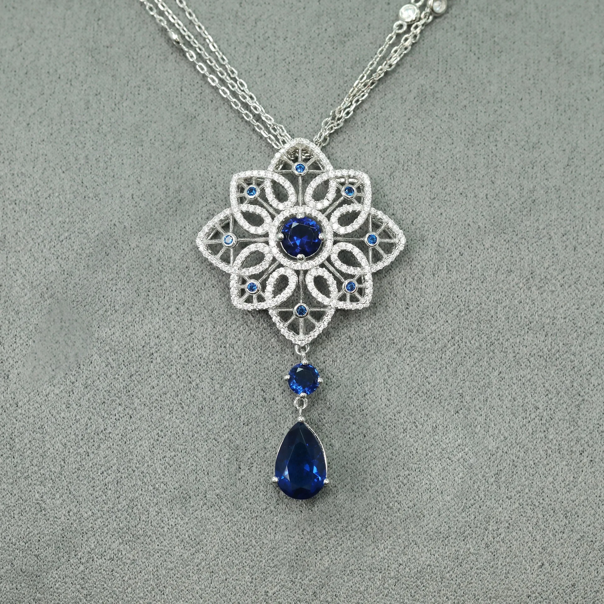 Novo colar banhado a ouro prata s925, joias de renda oca azul real da família xiao, colar feminino, joias de casamento
