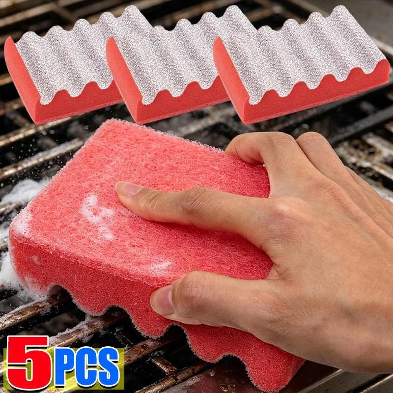 Barbecue Grill Cleaner Sponge Multi Layer Scouring Pad Wave Shape Scrubber Heavy Duty Kitchen Cleaning Tool for Grill Oven Rack