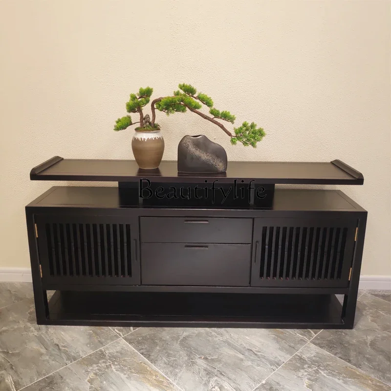 

S New Chinese Style Hallway Sideboard Cabinet Solid Wood Drawer Double Door Hallway Locker Simple Retro