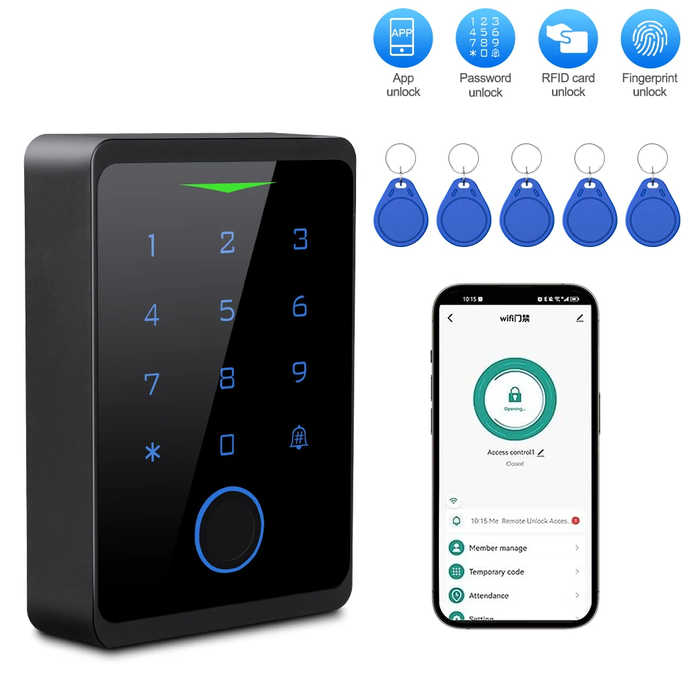 Wifi Tuya Fingerprint Access Controller Smart RFID Keyboard Controller Waterproof Fingerprint Password Lock APP Remote Unlock