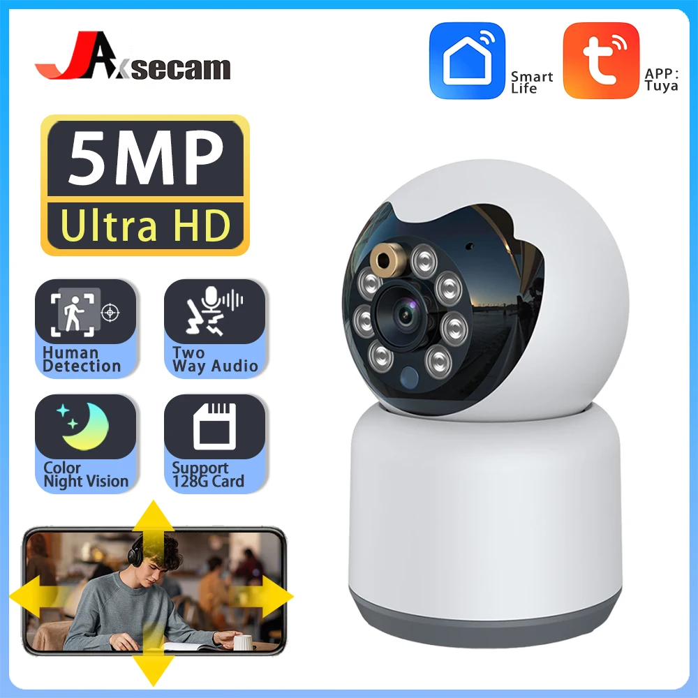 

5MP Mini Tuya Wifi Survalance Camera Color Night Vision Indoor Home Video Camera Security Protection Auto Tracking Baby Monitor