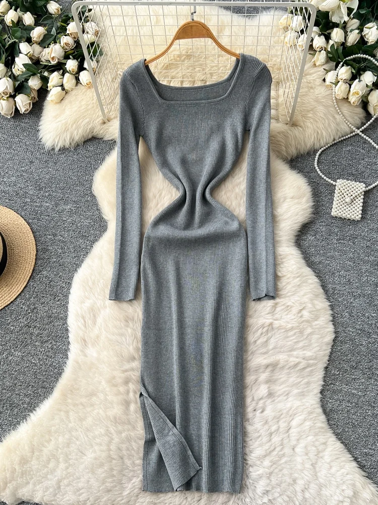 Emagrecimento de malha longa sve dr cintura alta a linha silhueta commute sle gola quadrada camada base suéter dr