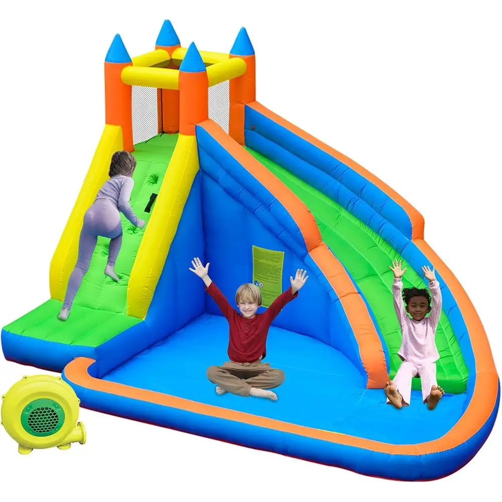 Scivolo d'acqua Iatable, scivoli d'acqua giganti per il cortile dei bambini con piscina per piatti da arrampicata, casa per rimbalzo d'acqua con S