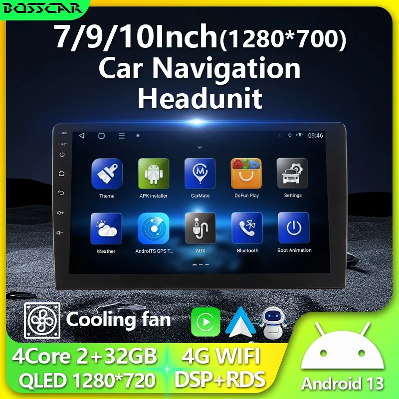 

BOSSCAR 2Din Car Radio Android12 Carplay Multimedia Player 7‘’9‘’10‘’HD Touch Screen FM BT GPS WIFI Universal Auto Autoradio