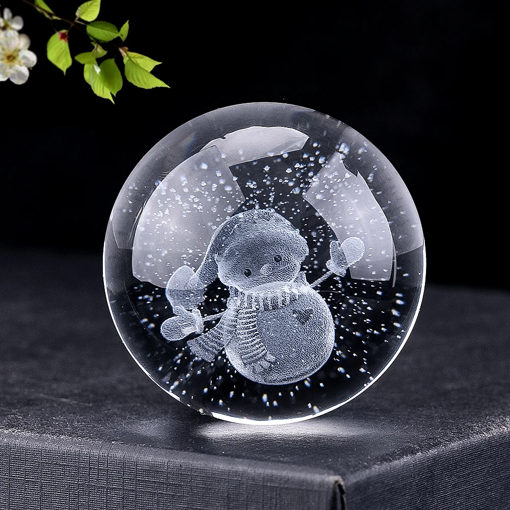 

50mm Snowman Crystal Ball 3D Laser Engraved Globe Glass Ball Paperweight Figurine Home Christmas Decor Gifts Photography Props