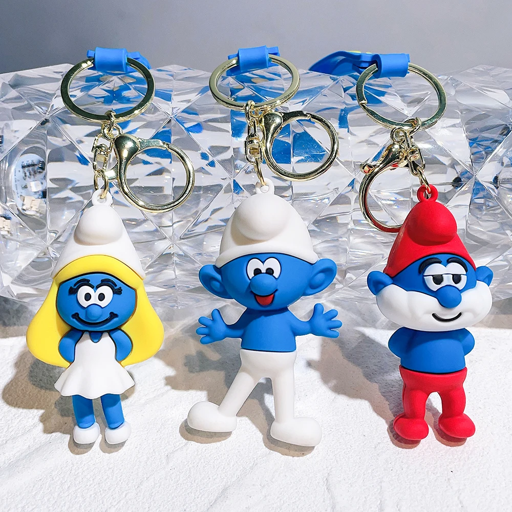 Creative Smurfs Small Accessories Cute Cartoon Figure Car Key Chain Small Gift Bag Hanging Ornament