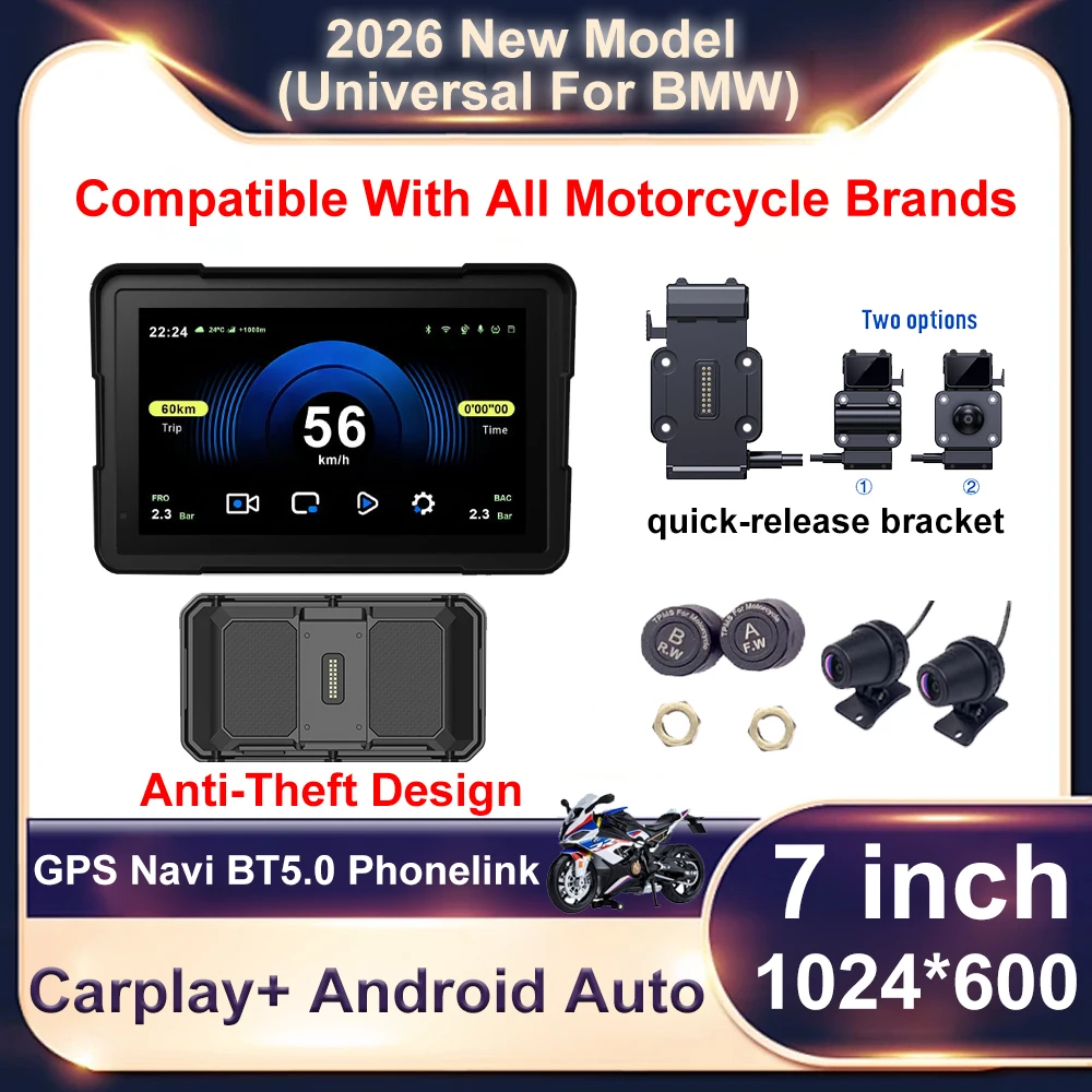 

7" Motorcycle Navigation Wireless CarPlay Moto Android Auto For BMW R1200GS R1250GS F800 F900 GPS Quick-Release Power Supply