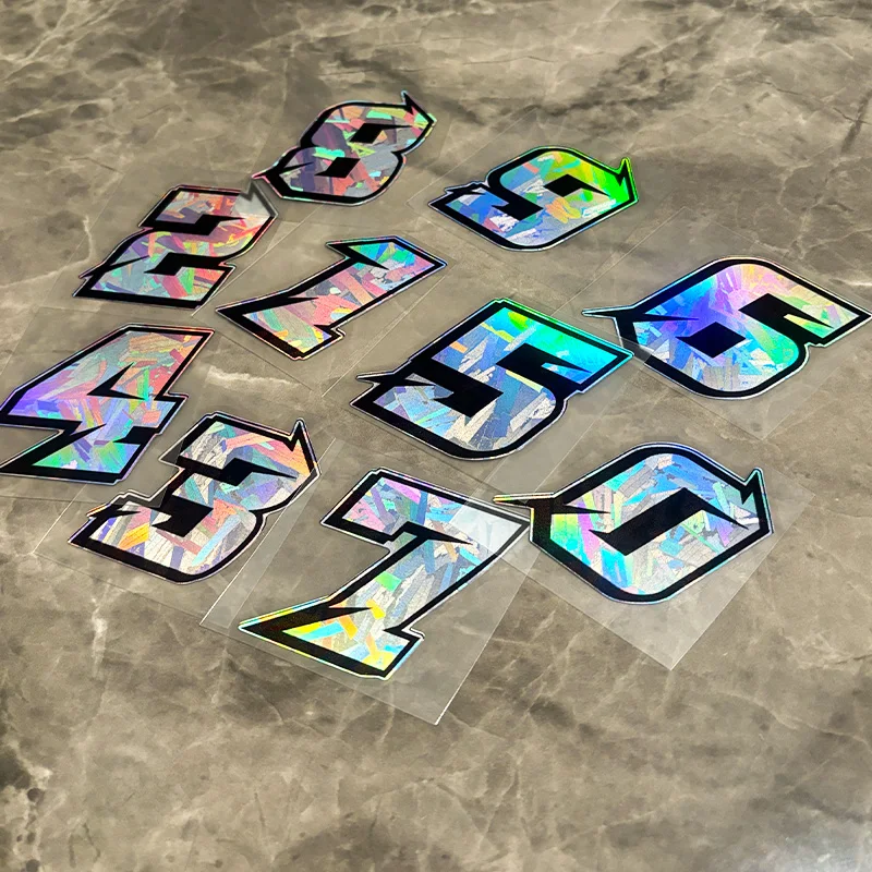 1PC Arabic Numerals Motorcycle Stickers Waterproof for Fuel Tank Helmet Front Fairing Bicycle DIY Holographic Carbon Vinyl Decal