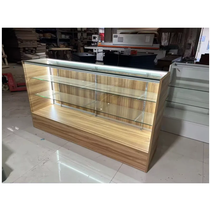 

custom.Cheap Wooden Frame Display Counter for Shop smoke shop accessories hot selling display cabinets with shelves and