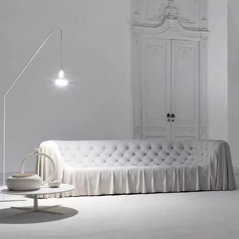 Minimalist designer light luxury pull buckle imported matte leather luxury large flat leather sofa