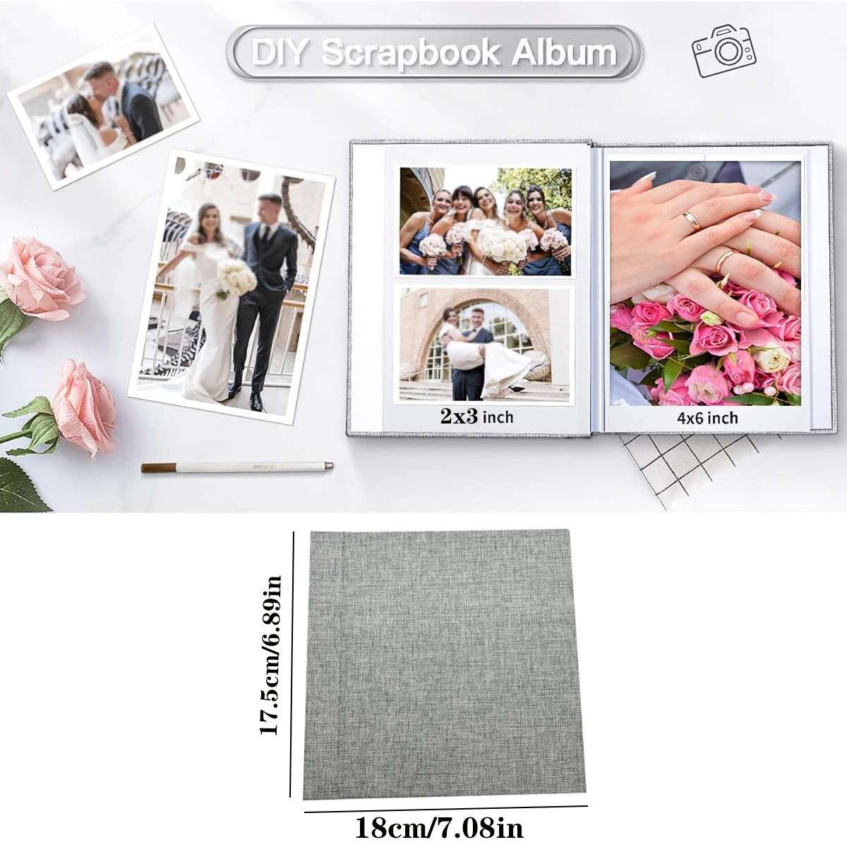 1 photo album self-adhesive scrapbook suitable for 2x3 4x6 photo album DIY linen cover album 15 pages 30 blank pages suitable