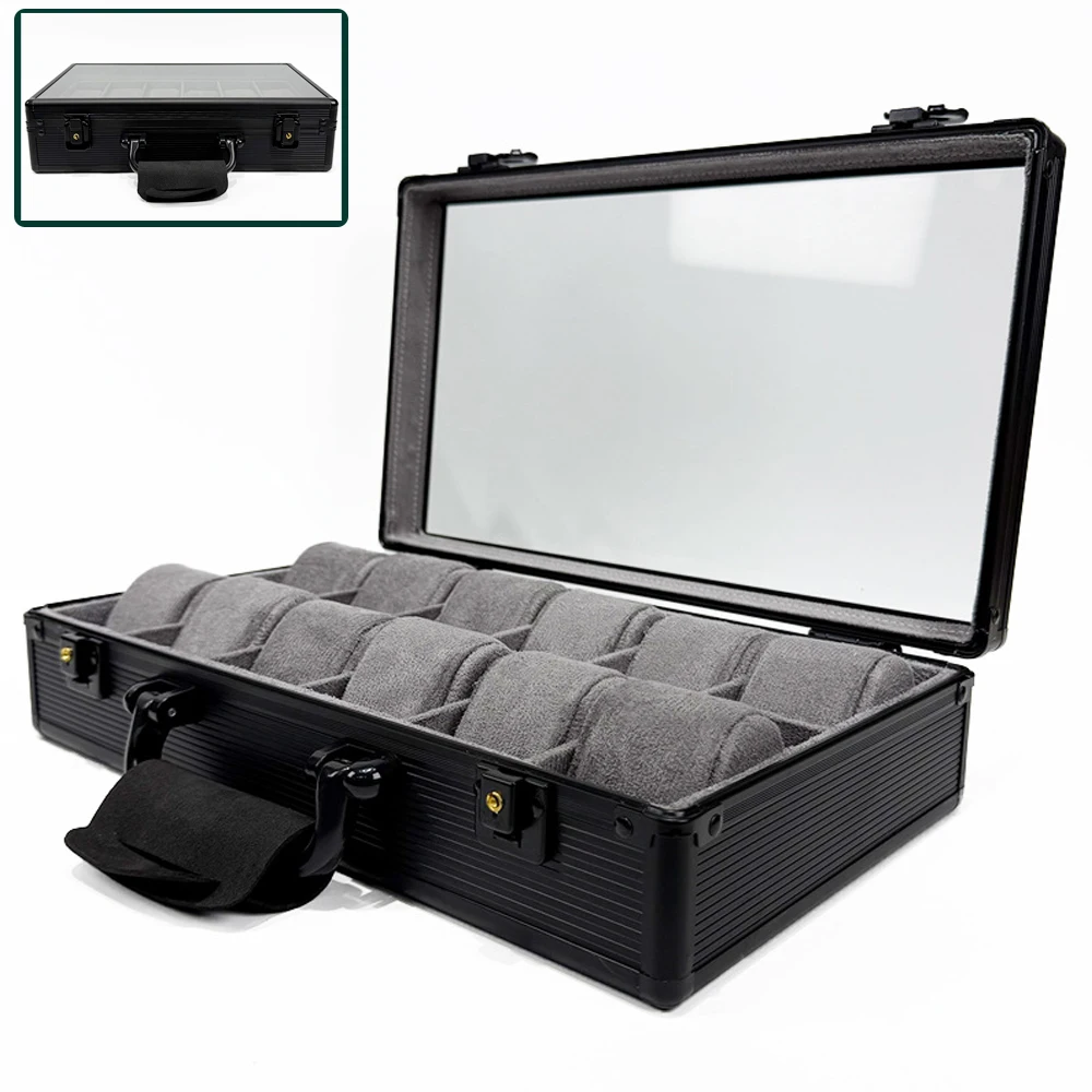 

18/6/12/15 Slots Aluminum Green Watch Box Mens Watches Case Travel Rolex Storage Boxes Organizer Holder Big Tray Luxury Gift