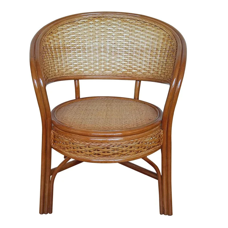 Rattan chair single back elderly teng woven round chair leisure  balcony natural real rattan chairmahjong