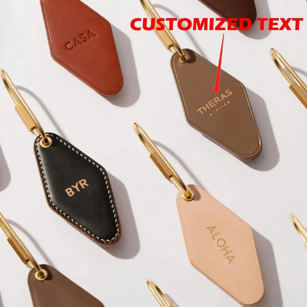 1pc Personalized PU Leather Keychain with Brass Key Ring, Double-sided Rhombus Car Key Ring, Father's Day Gift, Gift for Dad/Boy