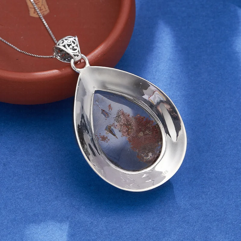 BOCAI S925  Silver Charms Pendant for Women Men Ethnic Style Pattern Inlaid Waterdrop Shaped Ghost Crystal Jewelry Wholesale
