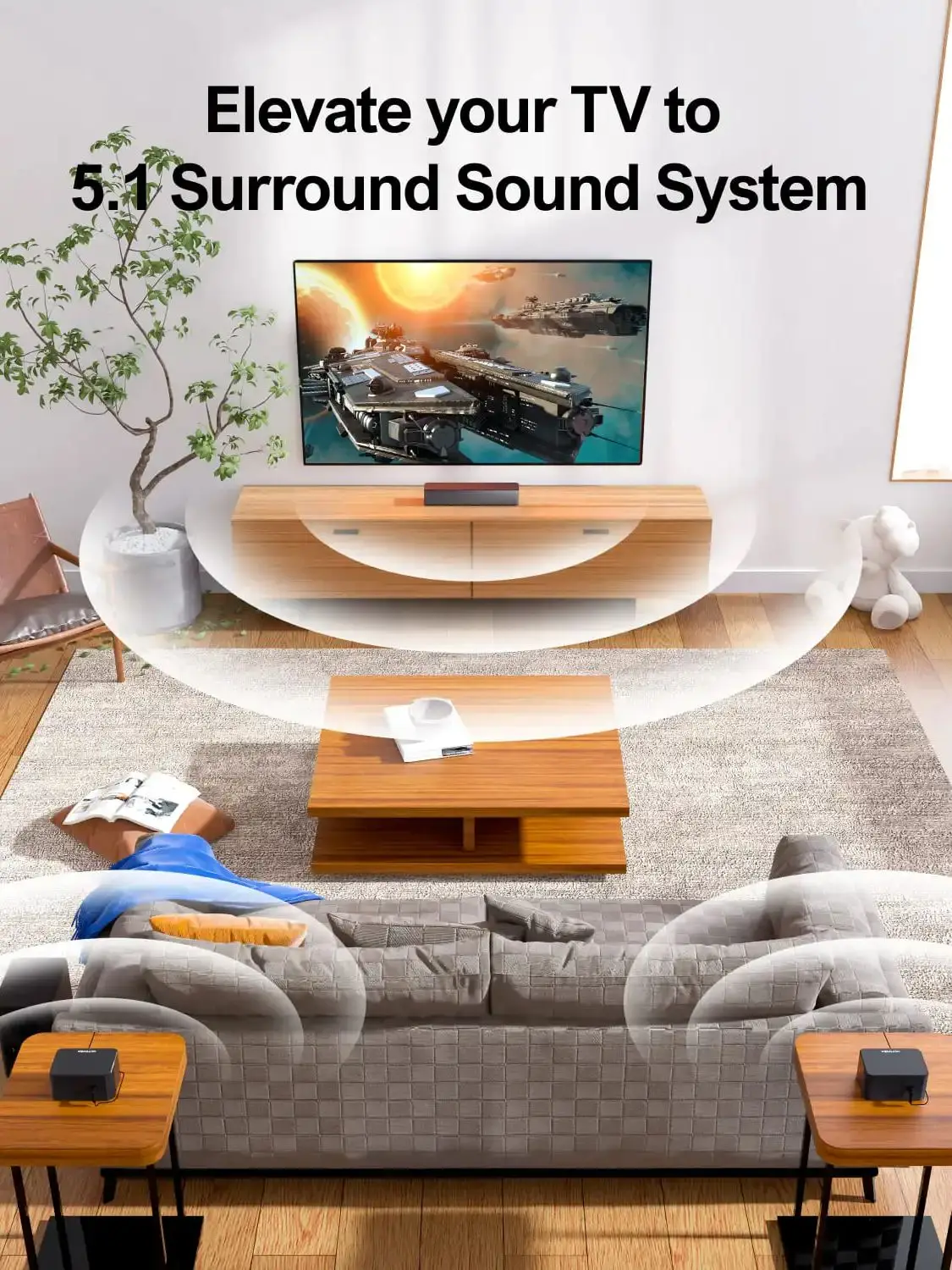 ULTIMEA 5.1 Virtuele Surround Soundbar, 3D Surround Sound Systeem, Soundbar voor TV met Subwoofer en Achterluidsprekers, Poseidon D50 - afbeelding 2