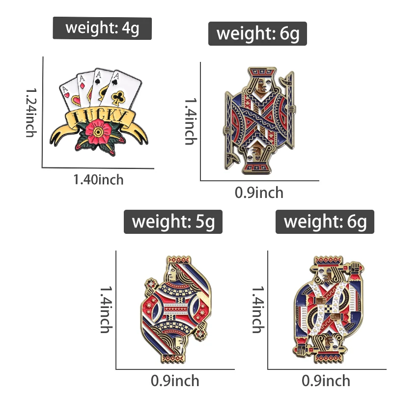 Playing Cards Symbol Enamel Pins Creative Poker King Queen Brooches Backpack Lapel Badges Punk Jewelry Gift for Kids Friends