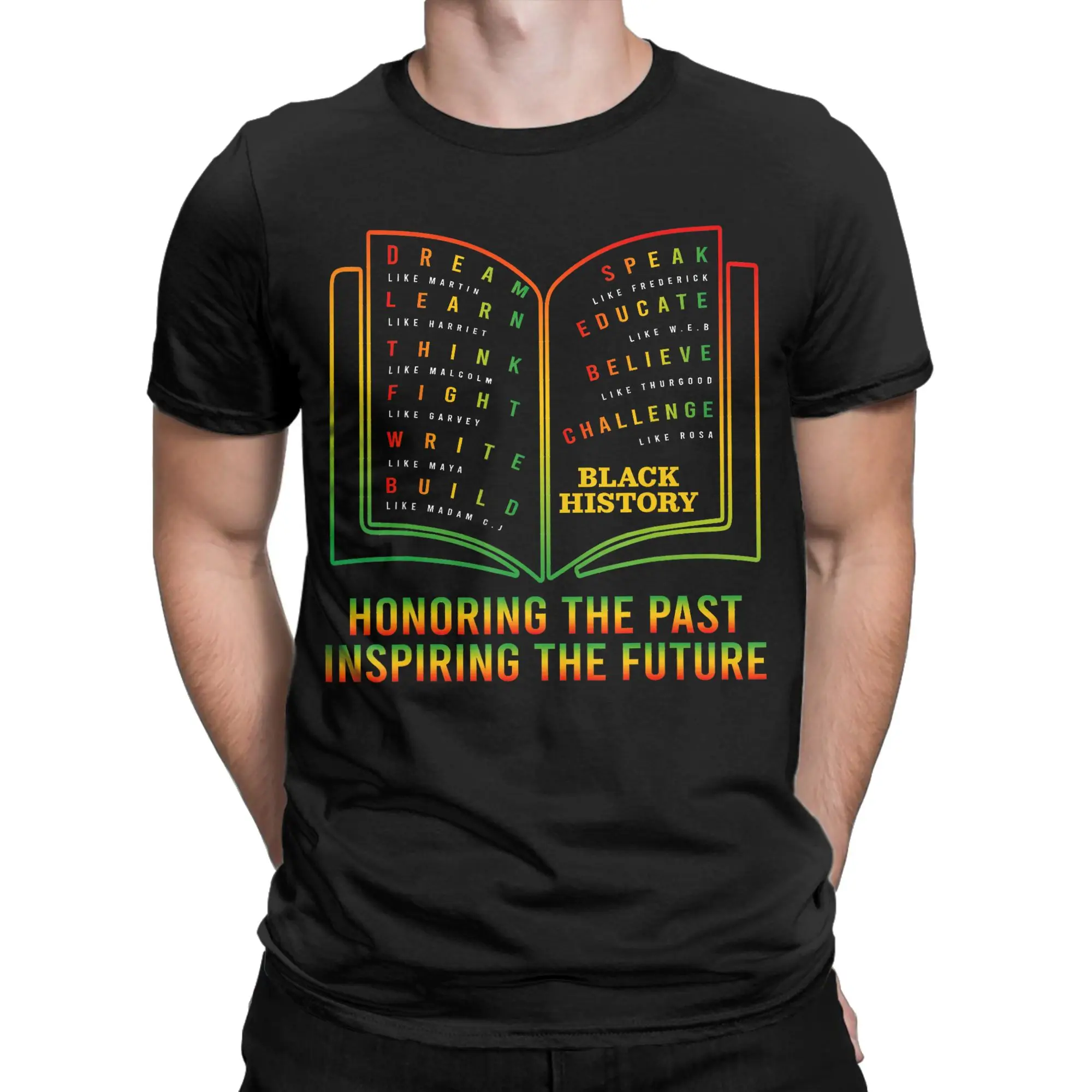 Black History Honoring Past Inspiring The Future Book T-Shirts Men  Humorous Cotton Tees Round Collar T Shirt Plus Size Tops