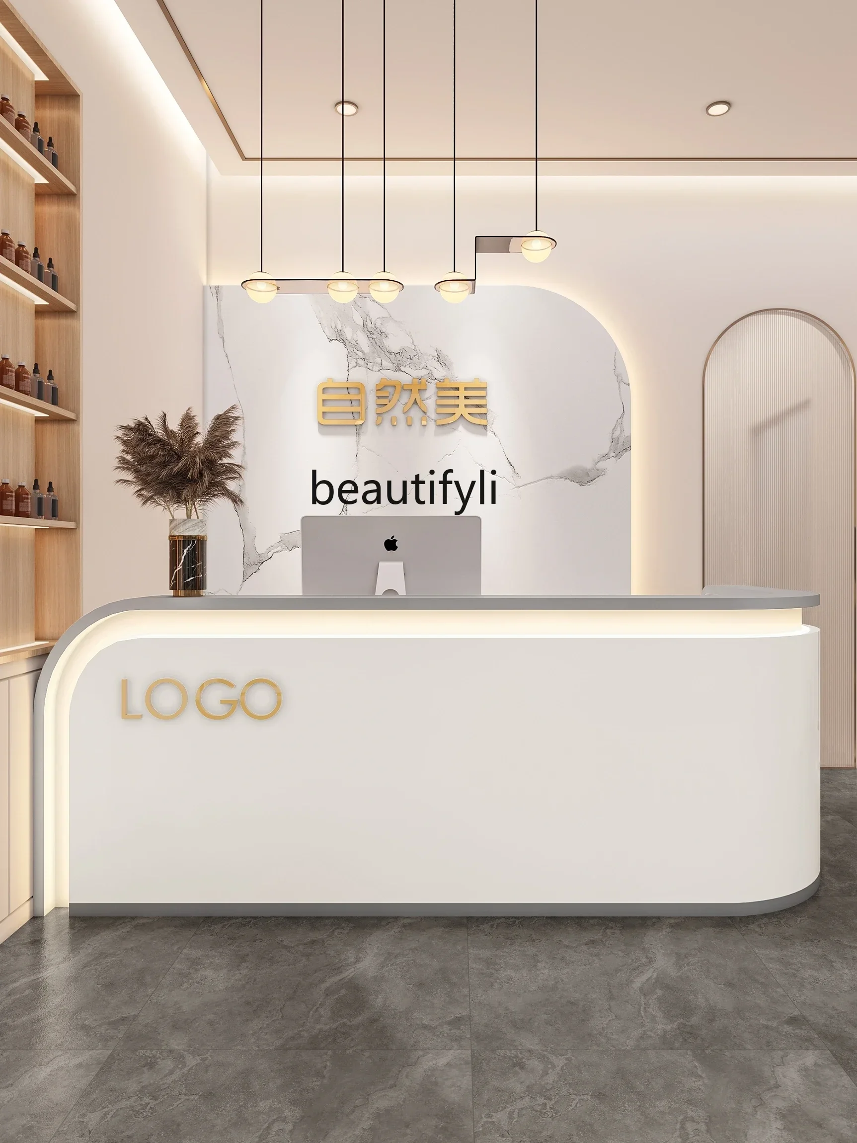 Light luxury arc bar counter Simple beauty Skin care museum checkout page Barber dance studio, reception desk