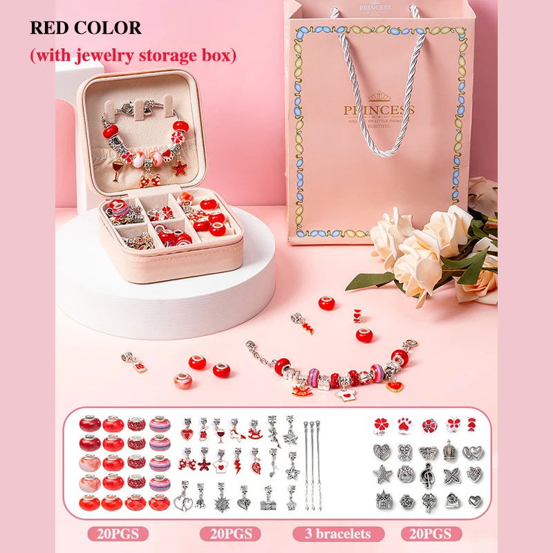 女の子へのギフトに最適なDIYビーズブレスレットセット、収納ボックス付き、アクリル製ヨーロピアン大穴ビーズ、手作りDIYジュエリー製作キットおもちゃ