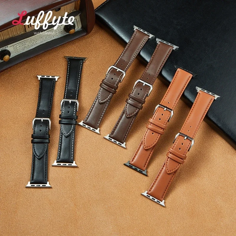 สายนาฬิกาหนังสำหรับสายคาด Apple Watch 49มม. 44มม. 45มม. 42มม. 38มม. 40มม. 41มม. สร้อยข้อมือผู้ชายผู้หญิง iWatch Series 8 7 6 5 4 3 SE