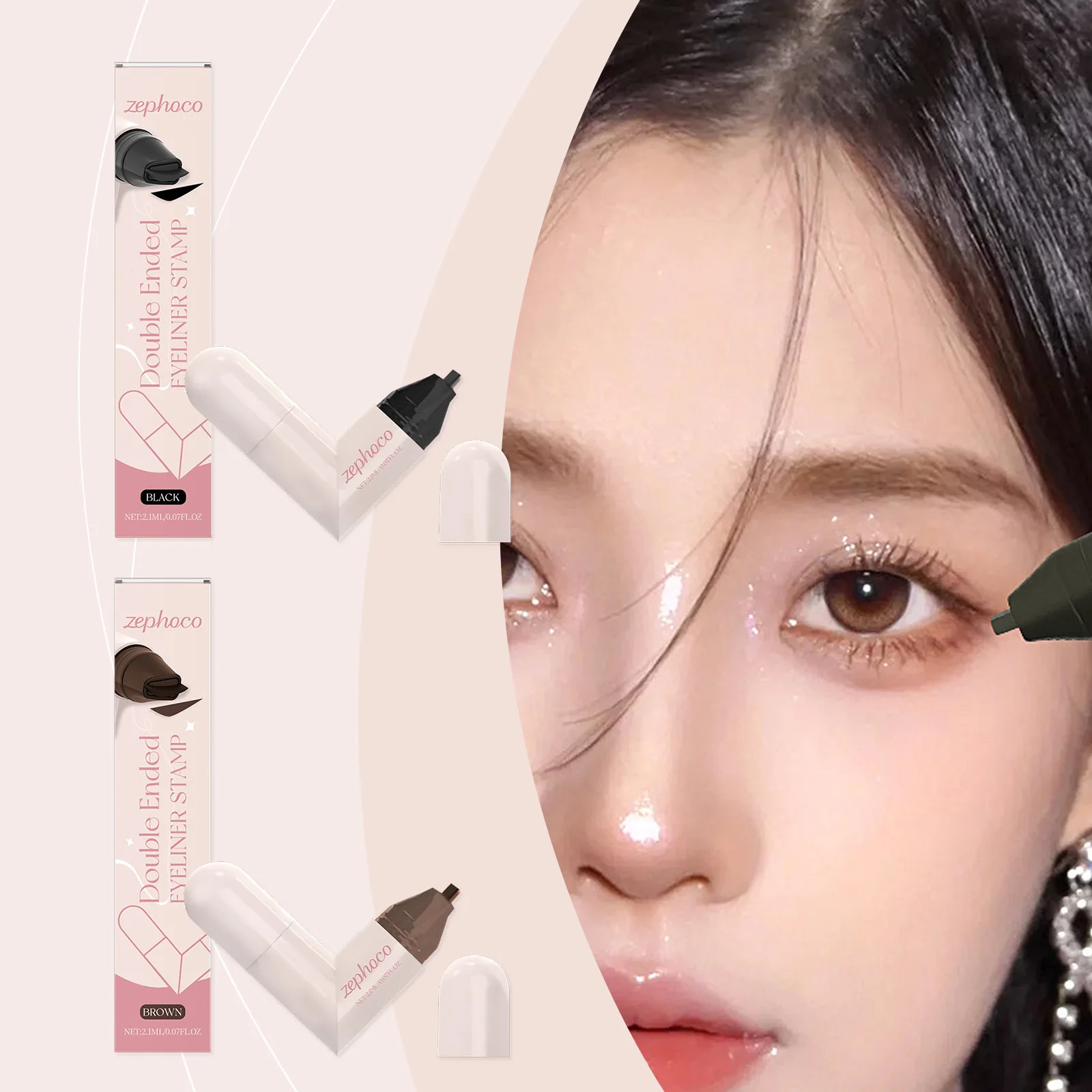 Doppelseitiger wasserfester Eyeliner-Stempelstift – tintenfreies Design, perfekte Form mit einem Stempel für Anfänger, wischfest den ganzen Tag